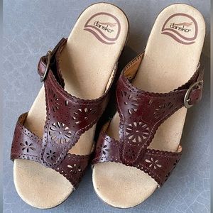 Dansko clogs size 38 brown tooled leather floral  sandal